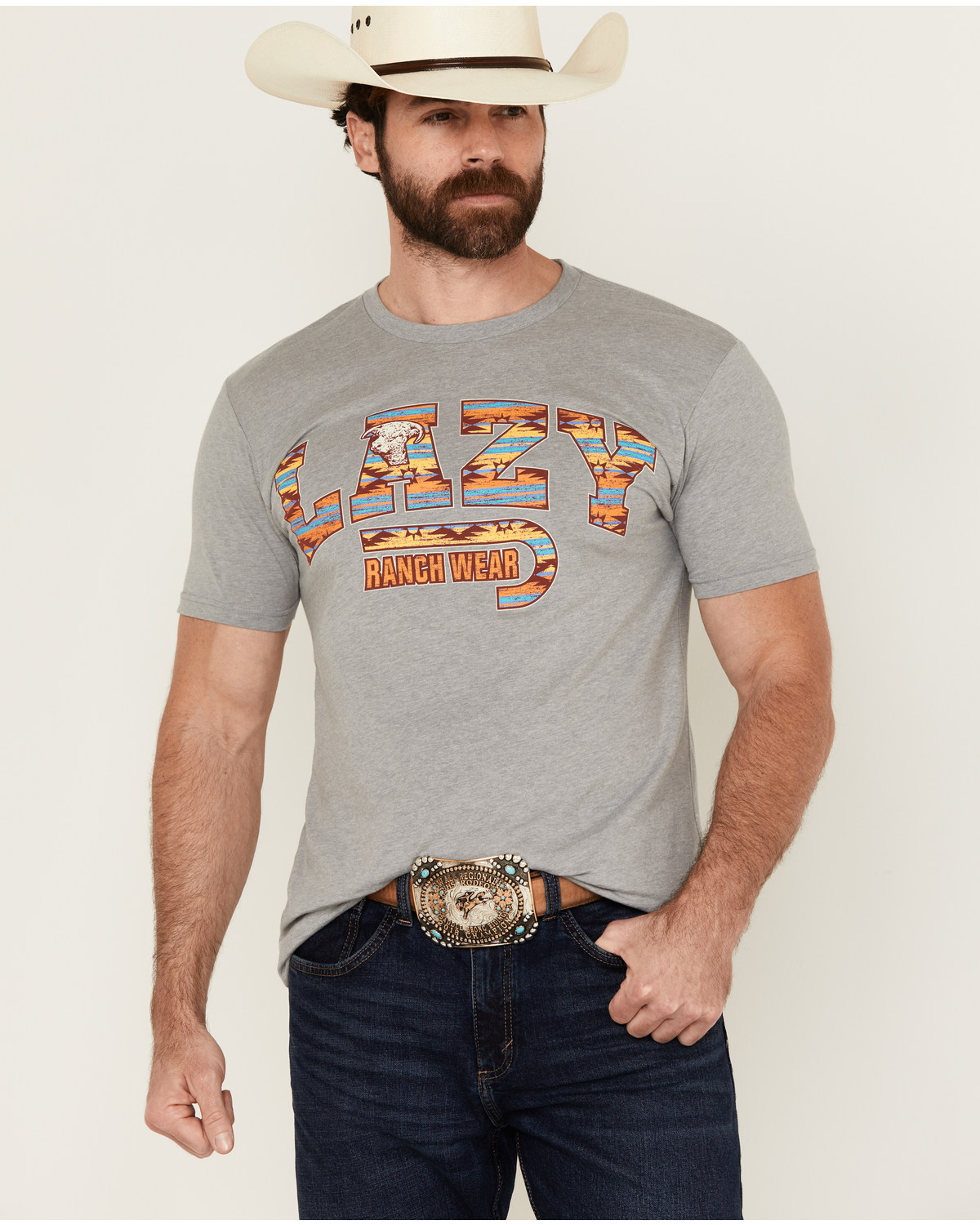 Lazy J Ranch Wear Men's Southwestern Fill Logo Short Sleeve Graphic T-Shirt