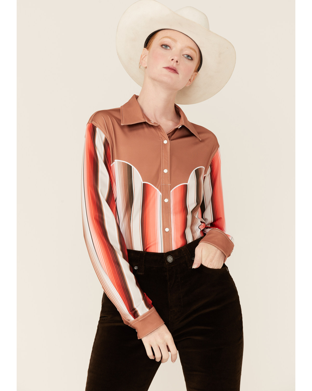 Ranch Dress'n Women's Serape Stripe Long Sleeve Button Down Western Shirt