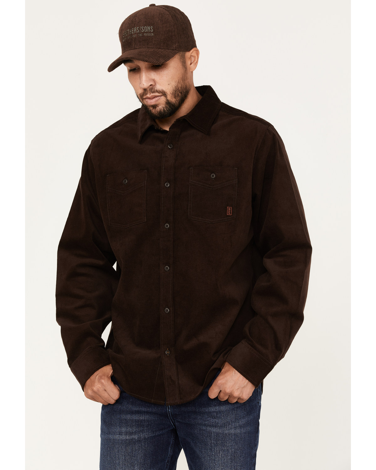 Brothers and Sons Men's Solid Corduroy Button Down Western Shirt
