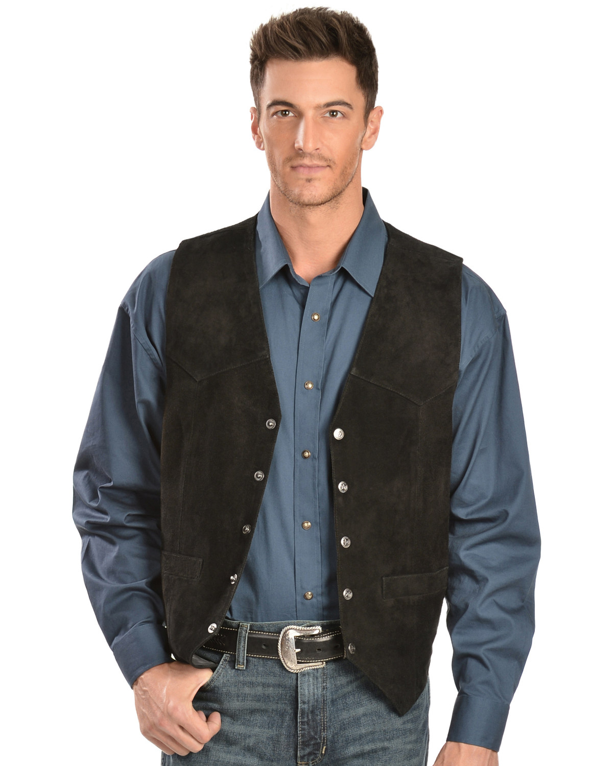 Scully Men's Lambskin Calf Suede Snap Front Vest