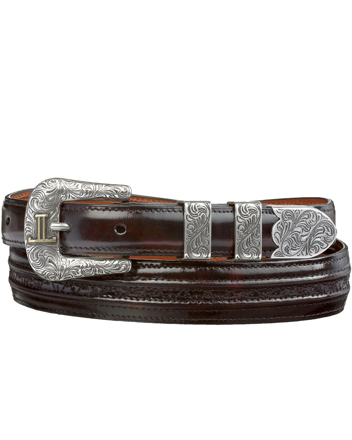 Lucchese Men's Black Cherry Goat With Hobby Stitch Leather Belt