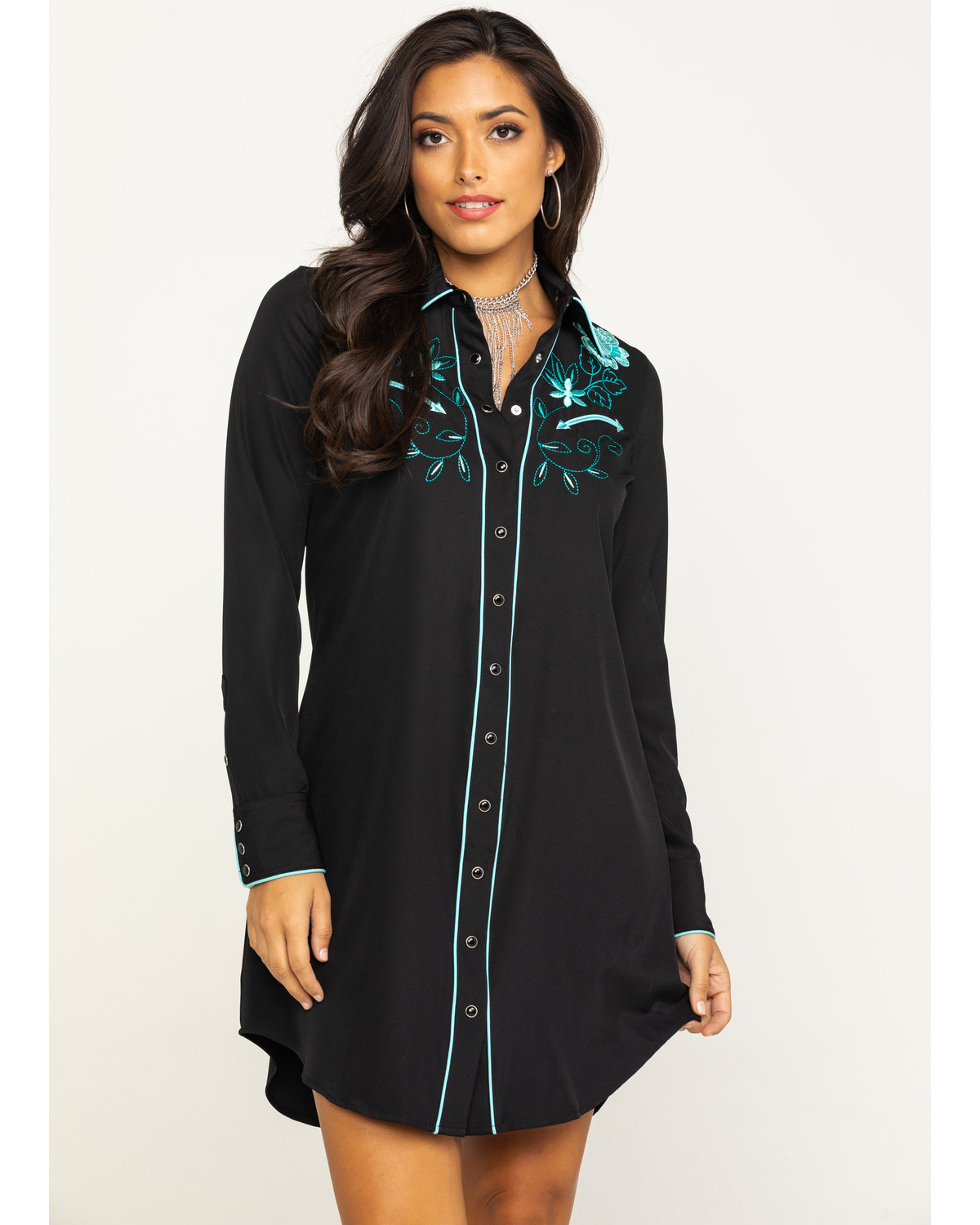 Old West Women S Black Embroidered Long Sleeve Western Shirt Dress Boot Barn