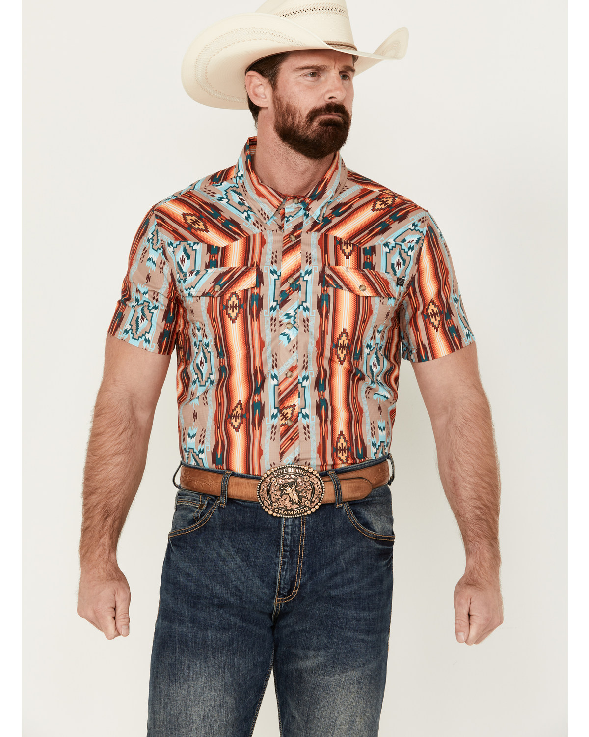 Rock & Roll Denim Men's Southwestern Short Sleeve Pearl Snap Western Shirt