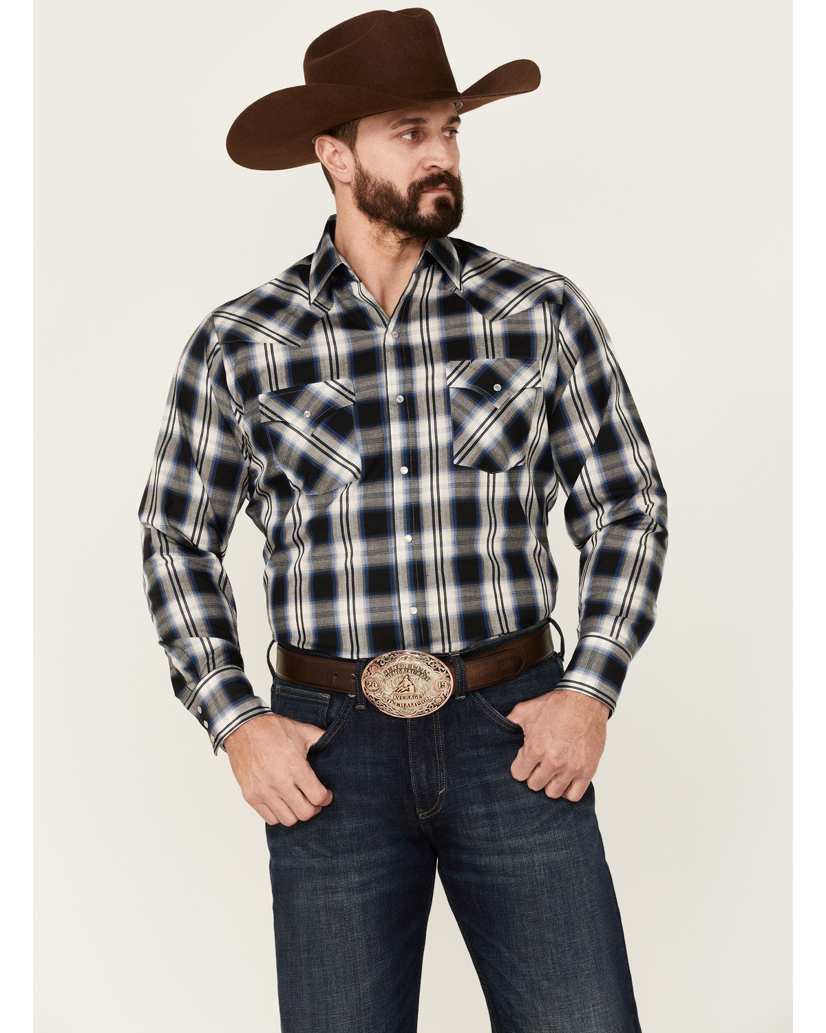 Ely Walker Men's Plaid Long Sleeve Snap 