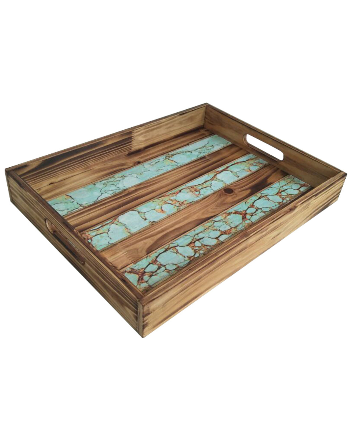 HiEnd Accents Wooden Tray with Turquoise Inlay