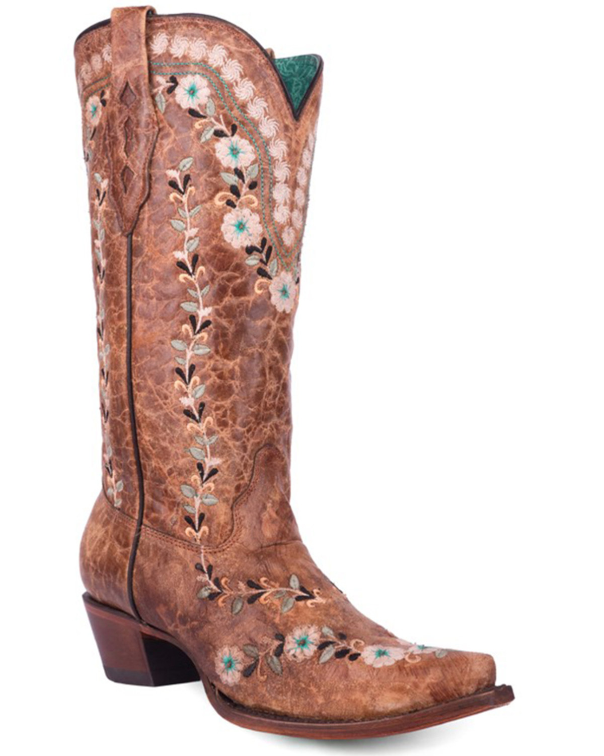 Corral Women's Flowered Embroidery Blacklight Western Boots - Snip Toe