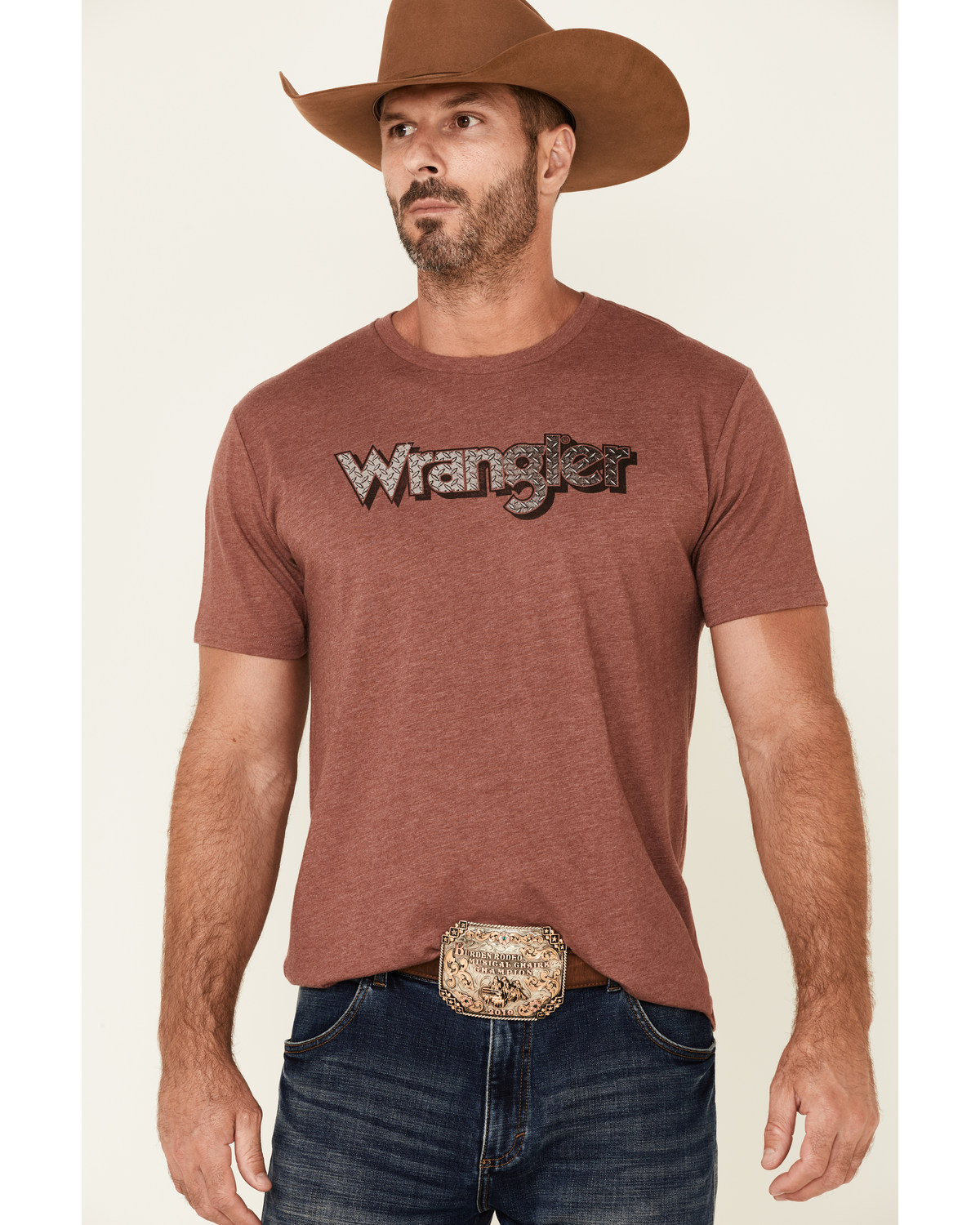 Wrangler Men's Heather Burgundy Steel Logo Short Sleeve T-Shirt