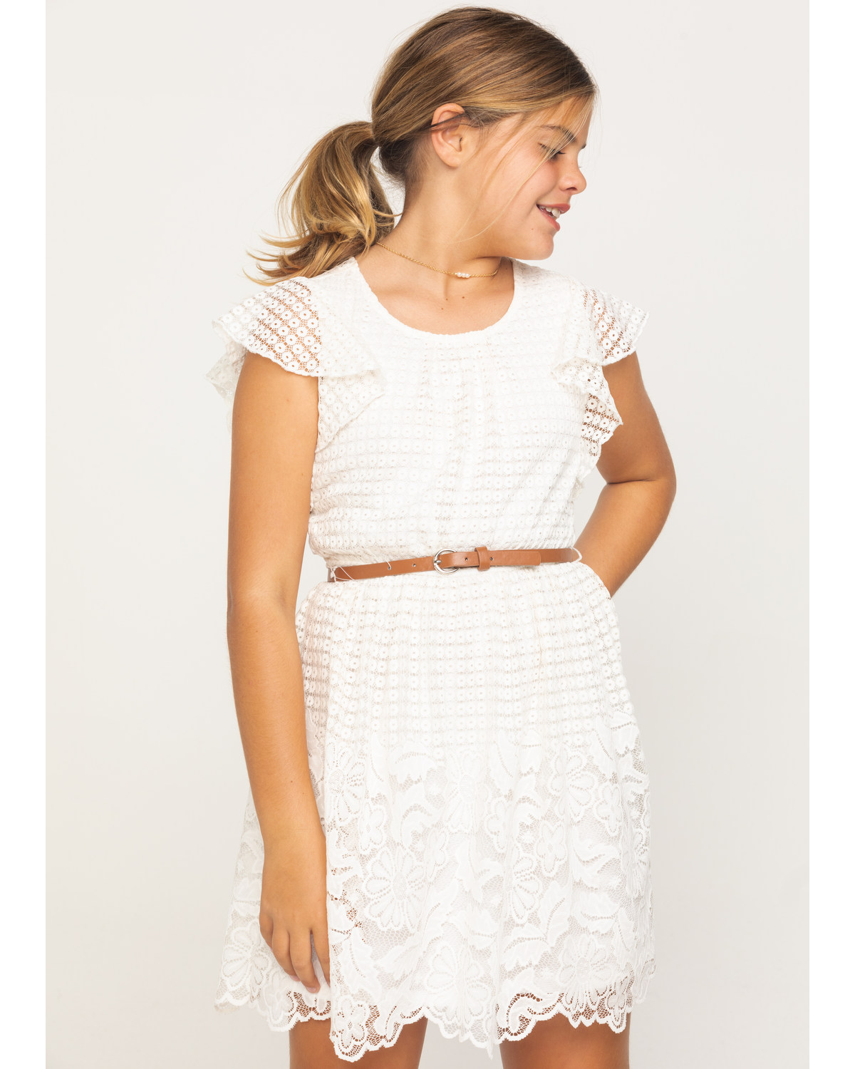 Shyanne Girls Ivory Flutter Sleeve Lace Dress Boot Barn