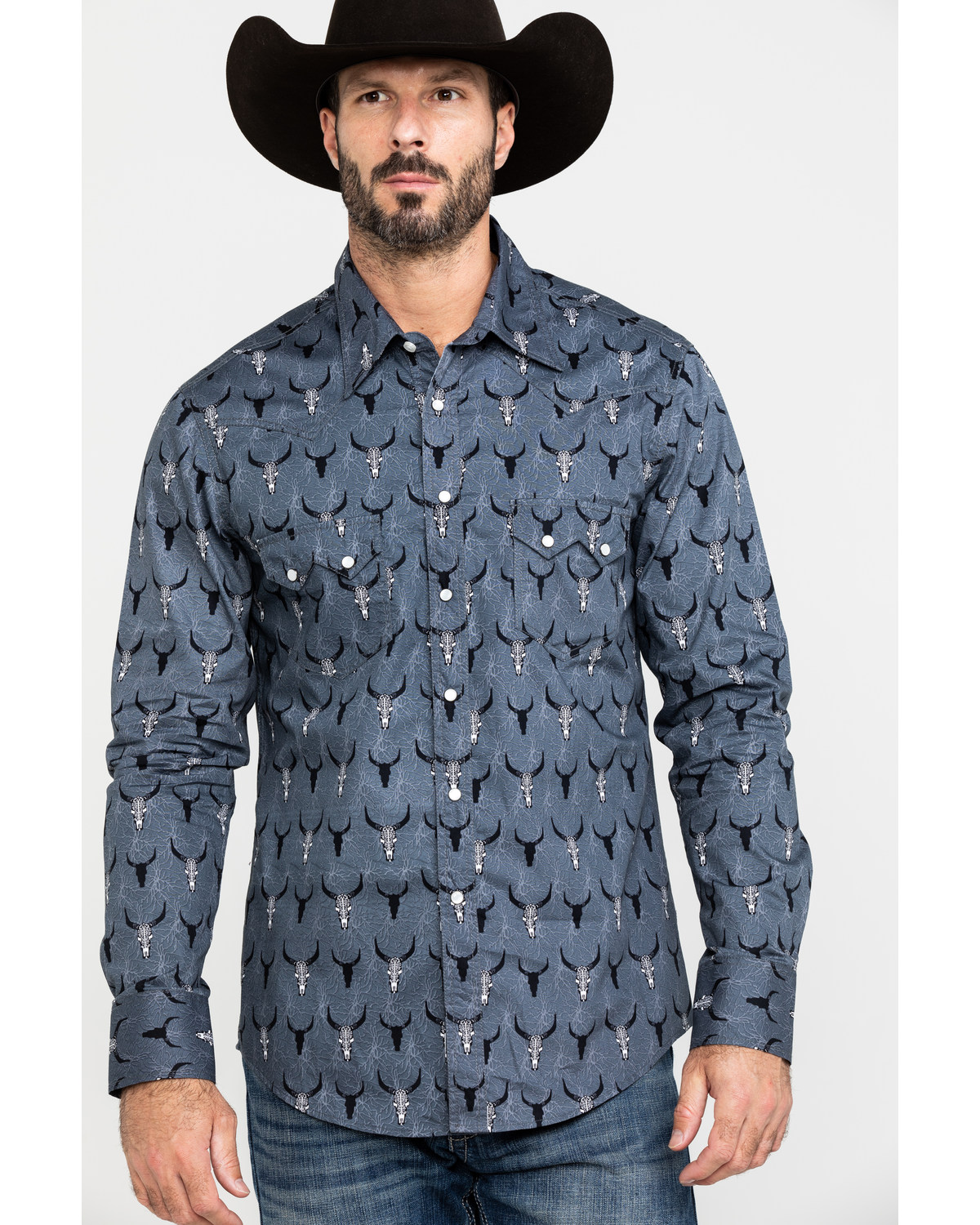 Dale Brisby Men S Bull Skull Geo Print Long Sleeve Western Shirt