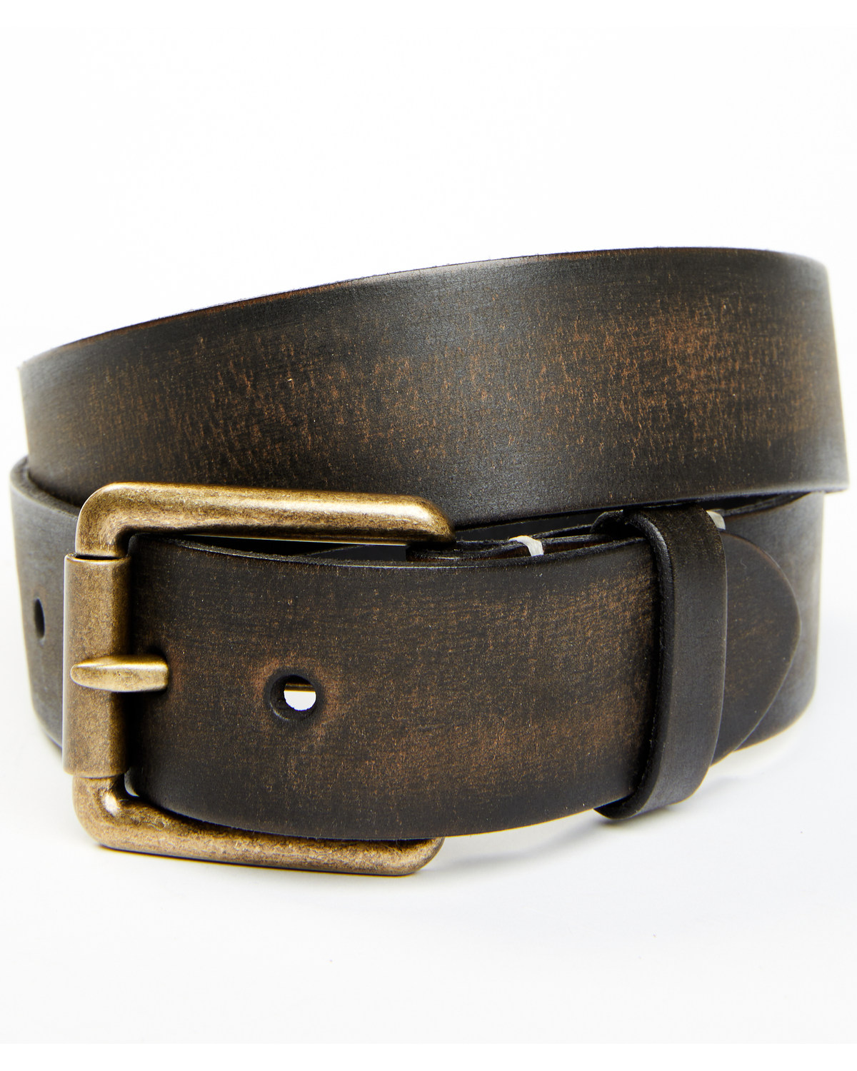 Brother and Sons Men's Distressed Leather & Brass Buckle Belt