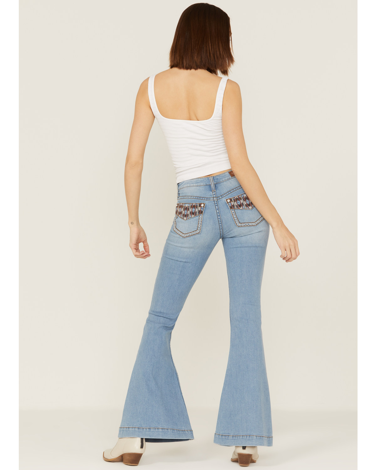 Shyanne Women's Mid Rise Southwestern Pocket Flare Jeans