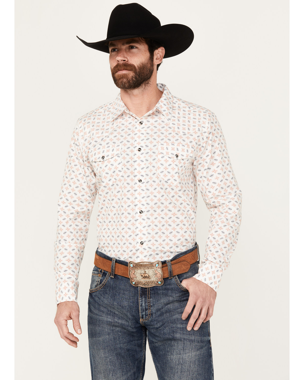 Gibson Trading Co Men's Barbed Wire Geo Print Long Sleeve Western Snap Shirt
