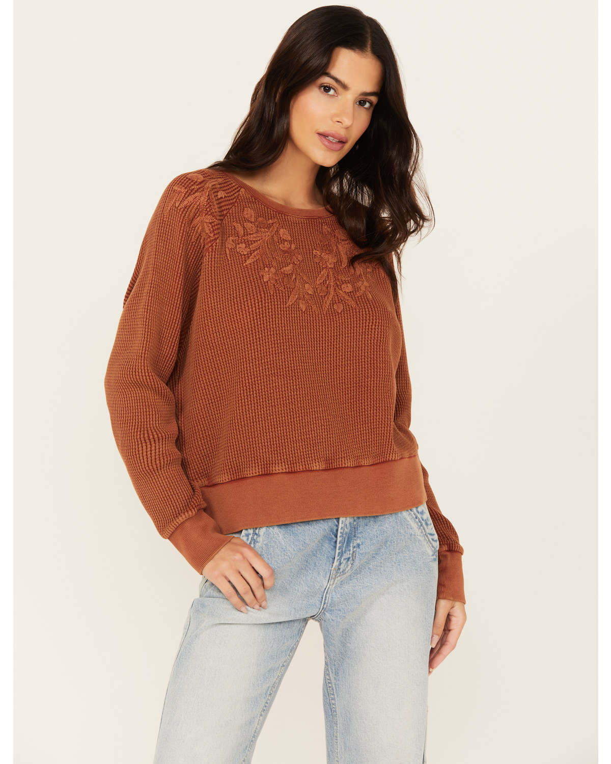 Cleo + Wolf Women's Embroidered Thermal Knit Top