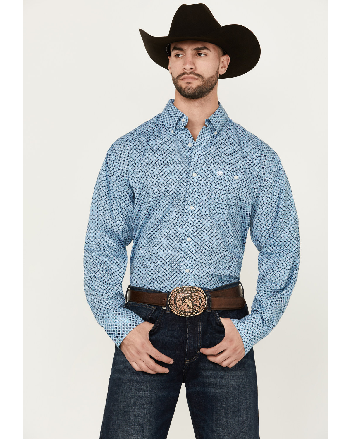 Wrangler Men's Classic Geo Print Long Sleeve Button-Down Western Shirt