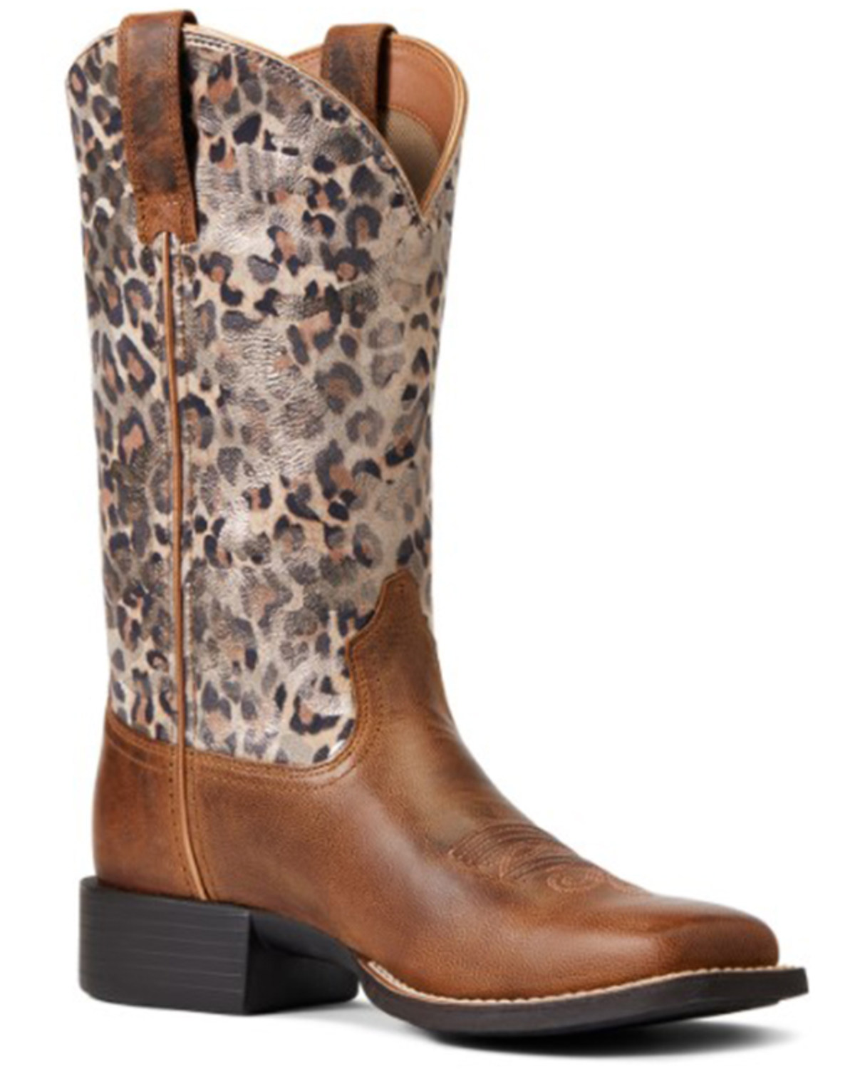 Ariat Women's Round Up Leopard Print Western Performance Boots - Broad Square Toe