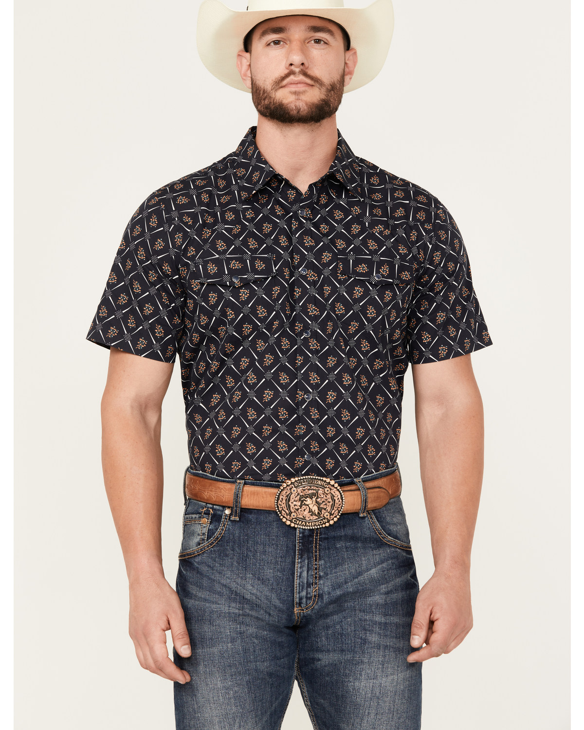 Gibson Trading Co Men's Floral Geo Print Short Sleeve Snap Shirt
