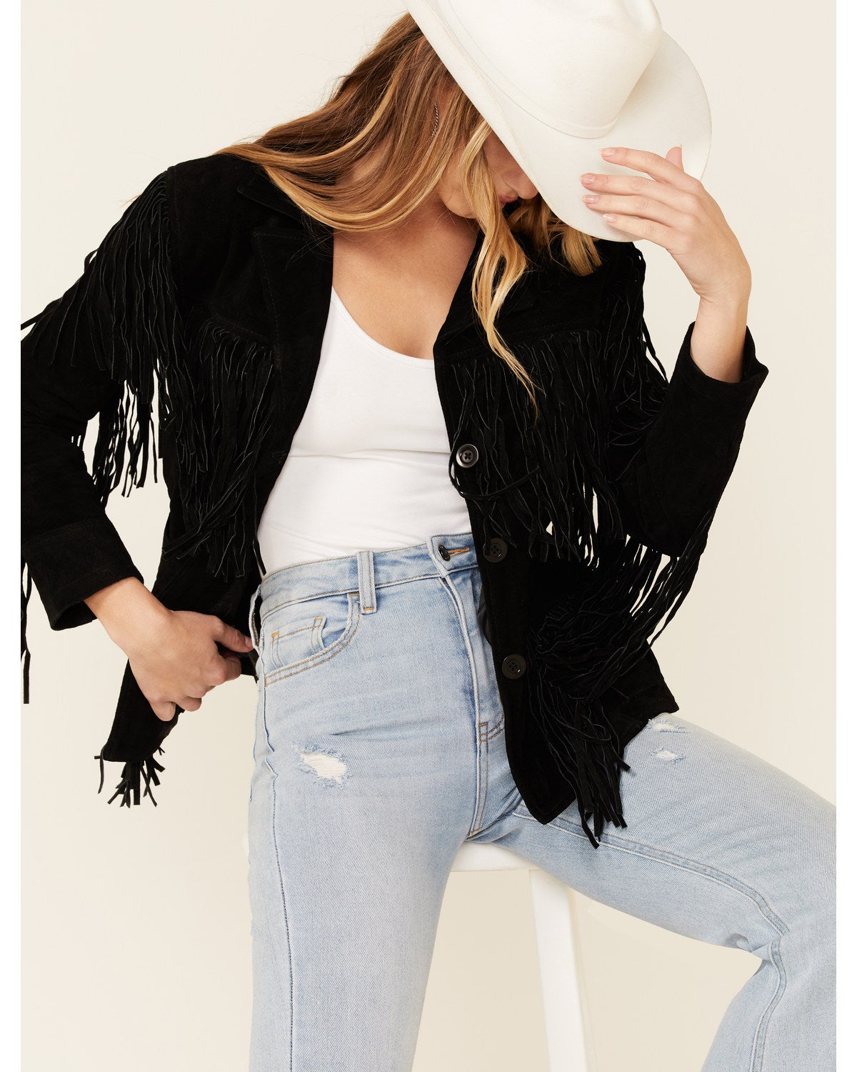black suede fringe jacket