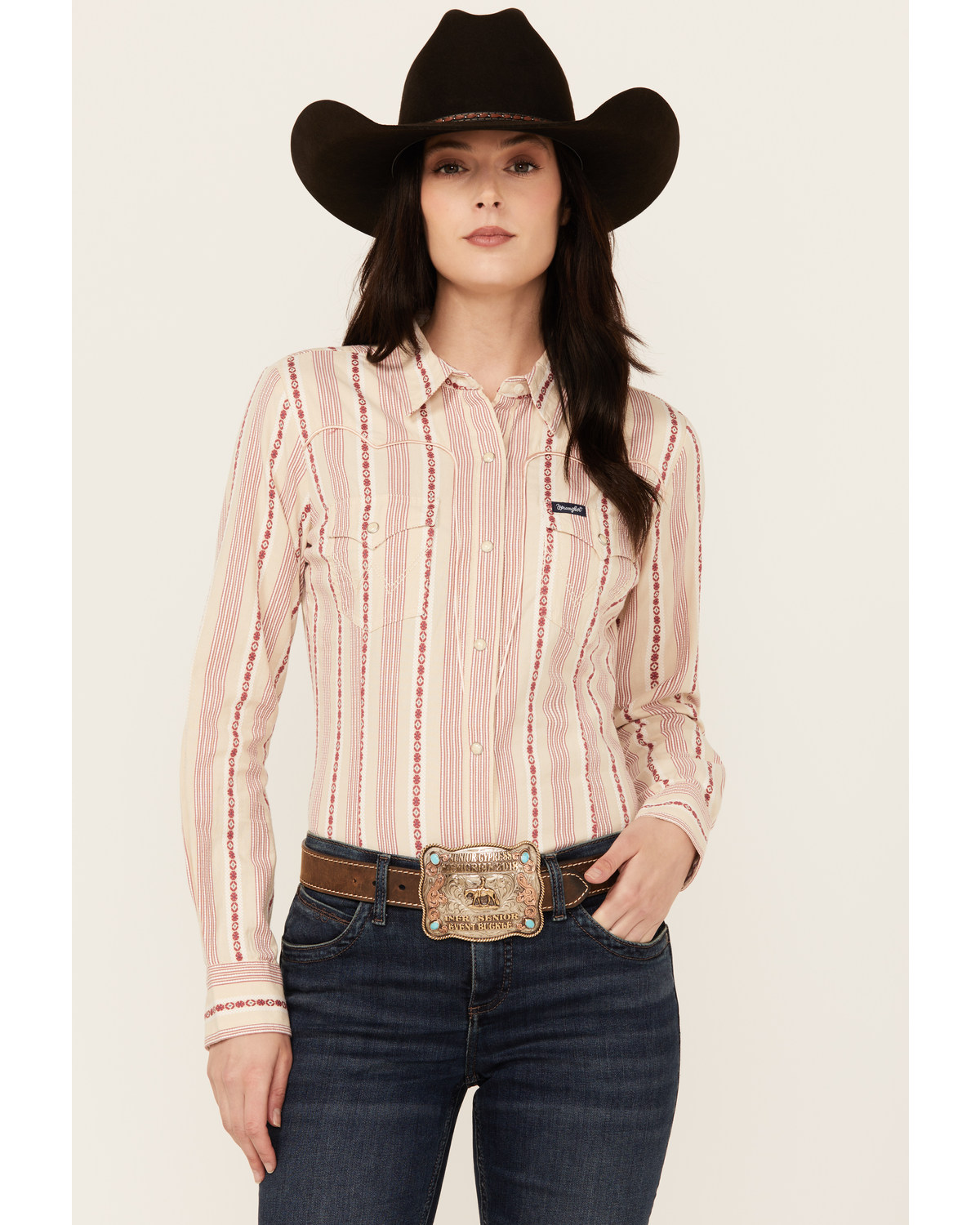 Wrangler Retro Women's Serape Striped Print Long Sleeve Pearl Snap Western Shirt