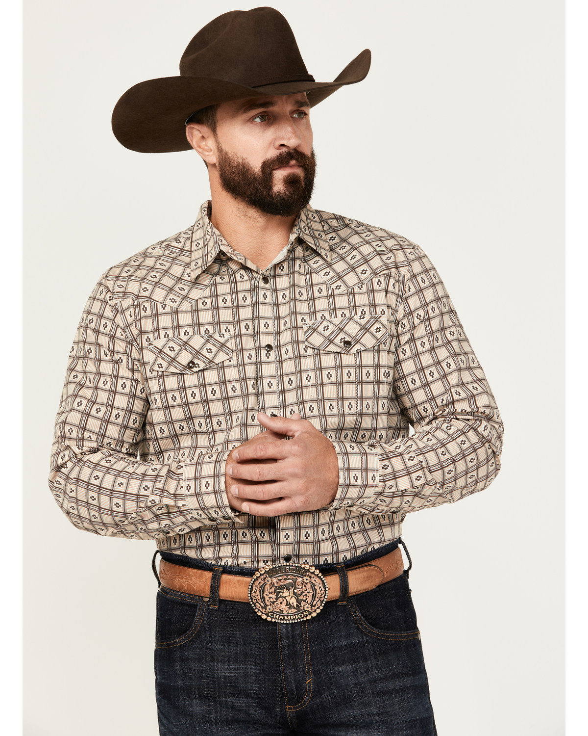 Gibson Trading Co Men's Cross Barred Plaid Print Long Sleeve Snap Western Shirt