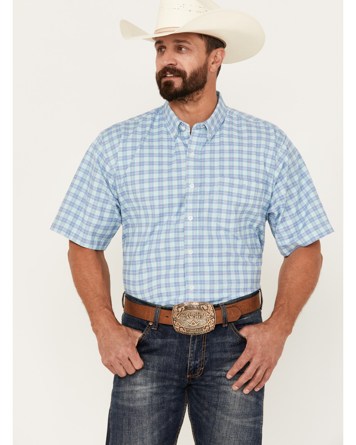 Resistol Men's Delray Plaid Print Long Sleeve Button Down Western Shirt