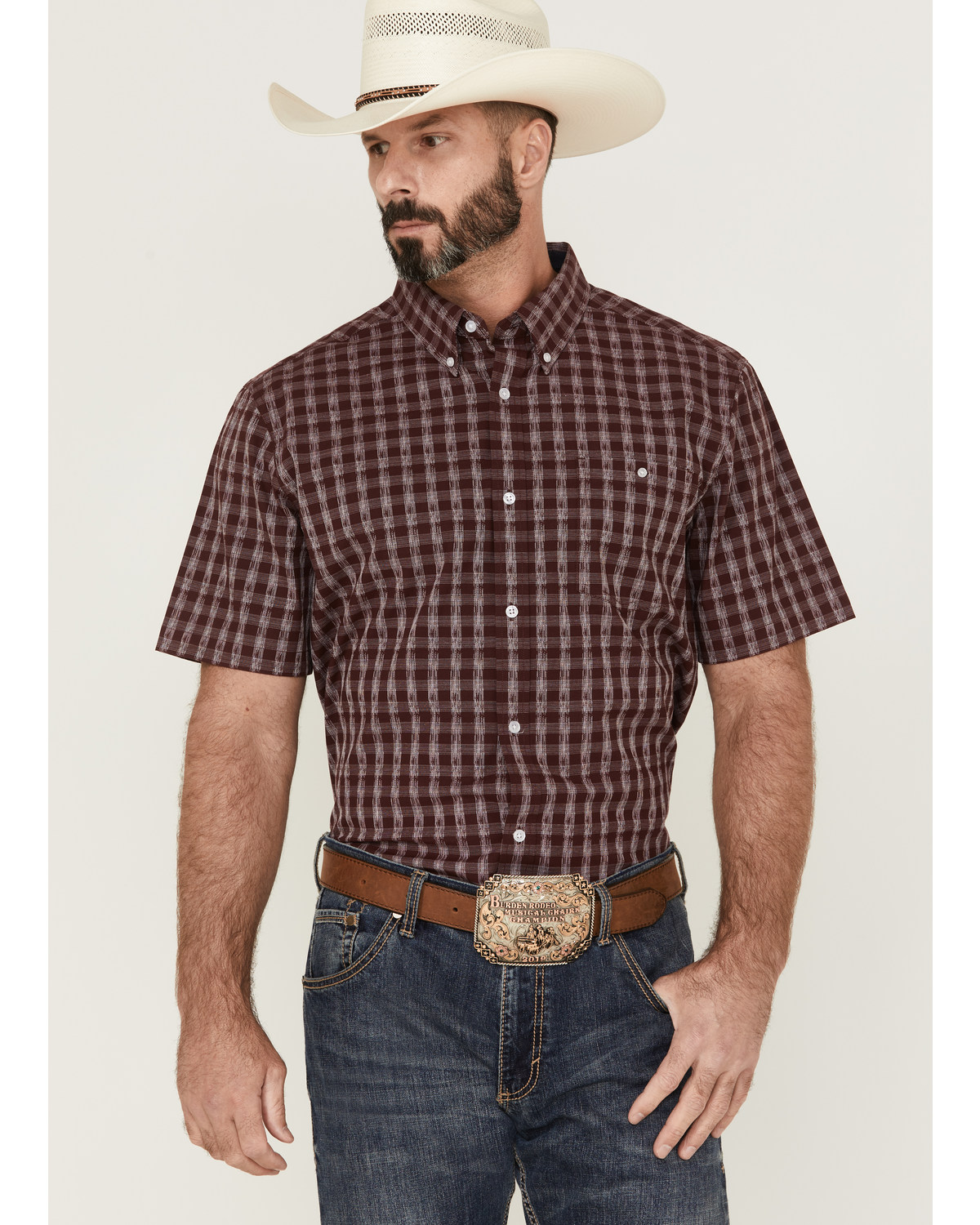 RANK 45® Men's Pick Up Small Plaid Print Short Sleeve Button-Down Western Shirt
