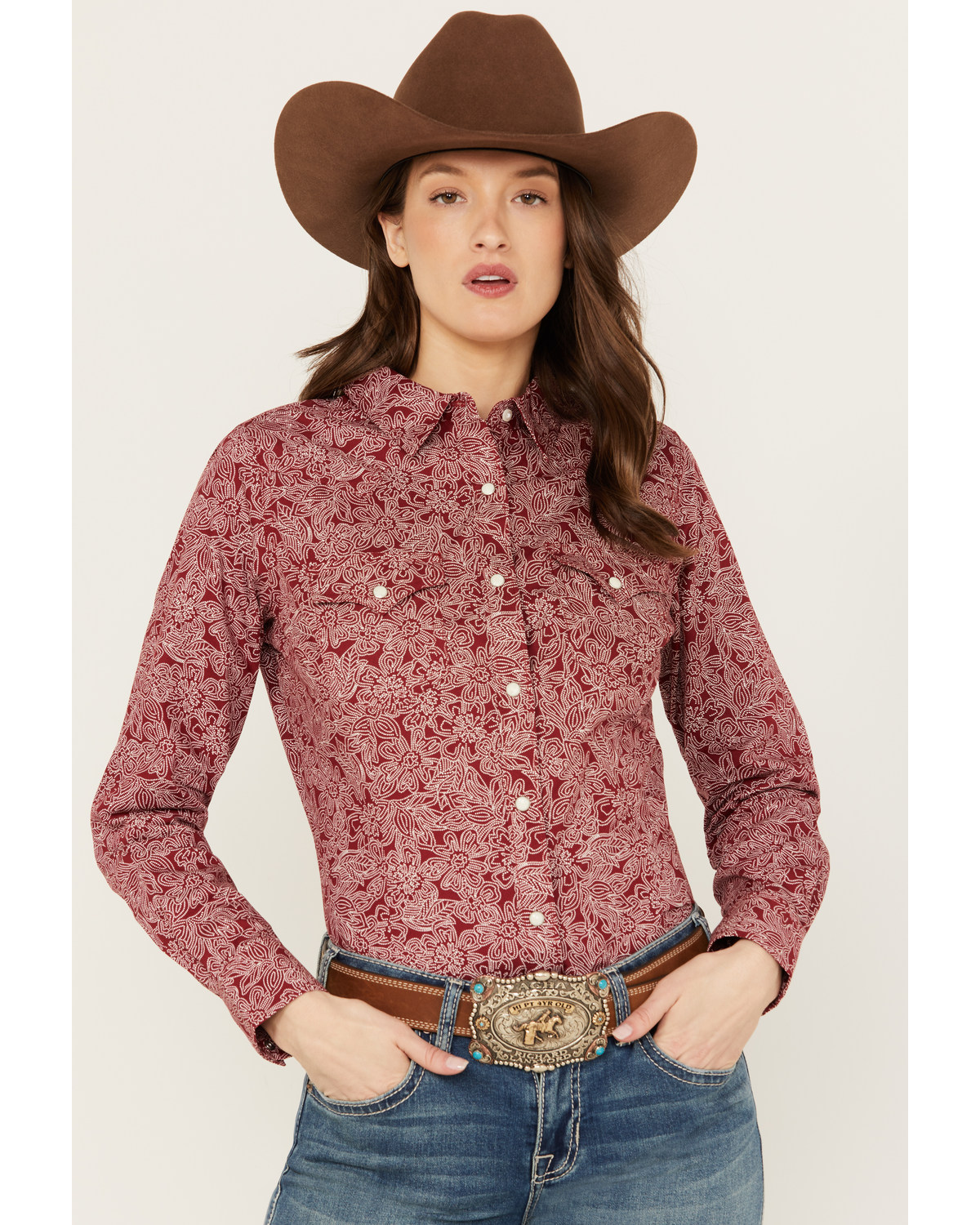 Wrangler Women's Floral Print Long Sleeve Snap Western Shirt