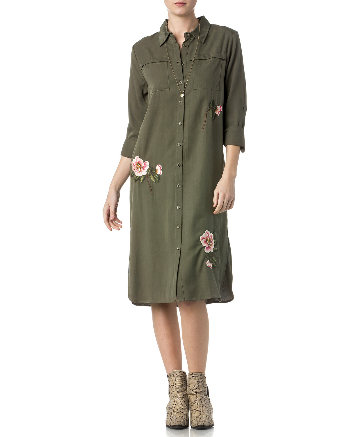 olive button down dress