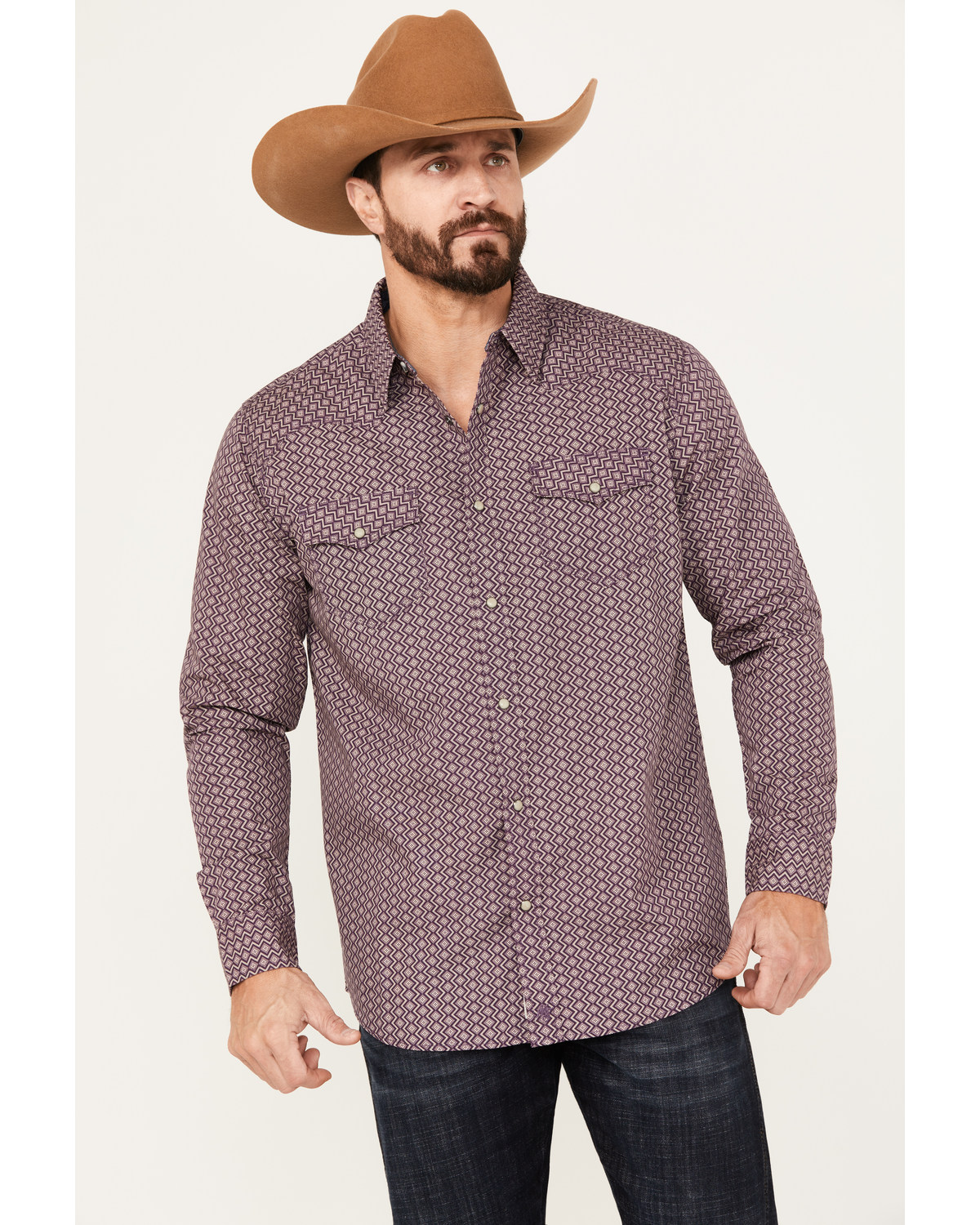Moonshine Spirit Men's Southwestern Print Long Sleeve Western Pearl Snap Shirt