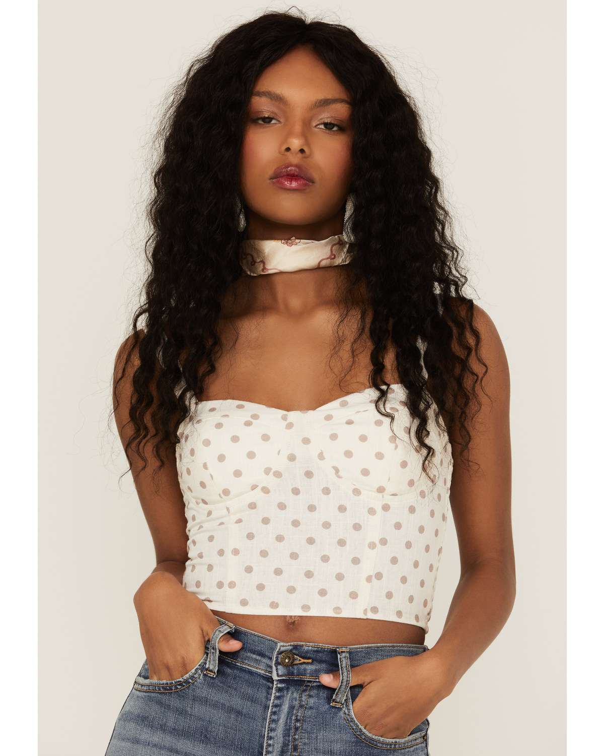 June & Hudson Women's Ivory Polka Dot Crop Bustier Top
