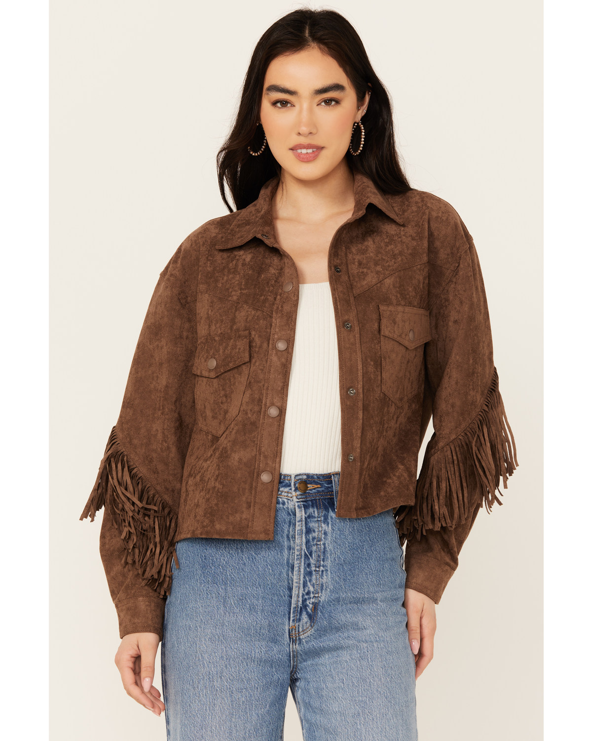 BLANKNYC Women's Faux Suede Fringe Jacket