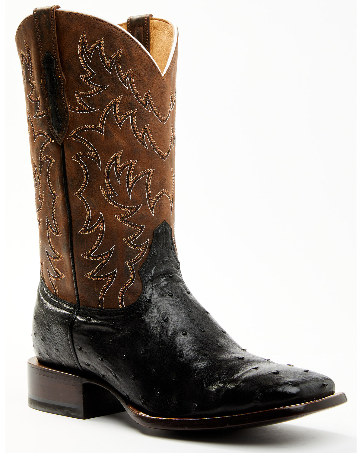 Cody James Men's Saddle Black Full-Quill Ostrich Exotic Western Boots - Broad Square Toe