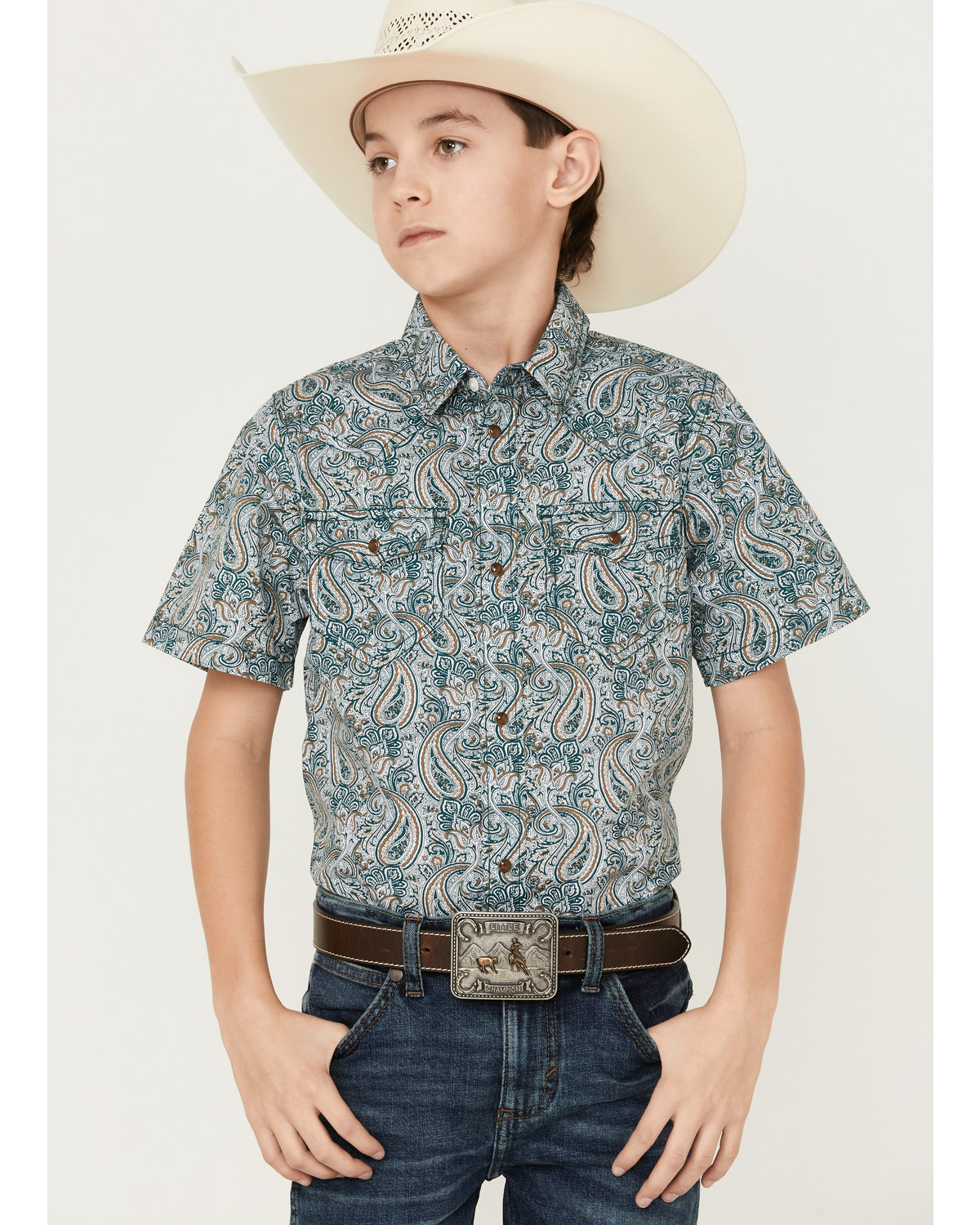 Cody James Boys' Paisley Print Short Sleeve Western Shirt