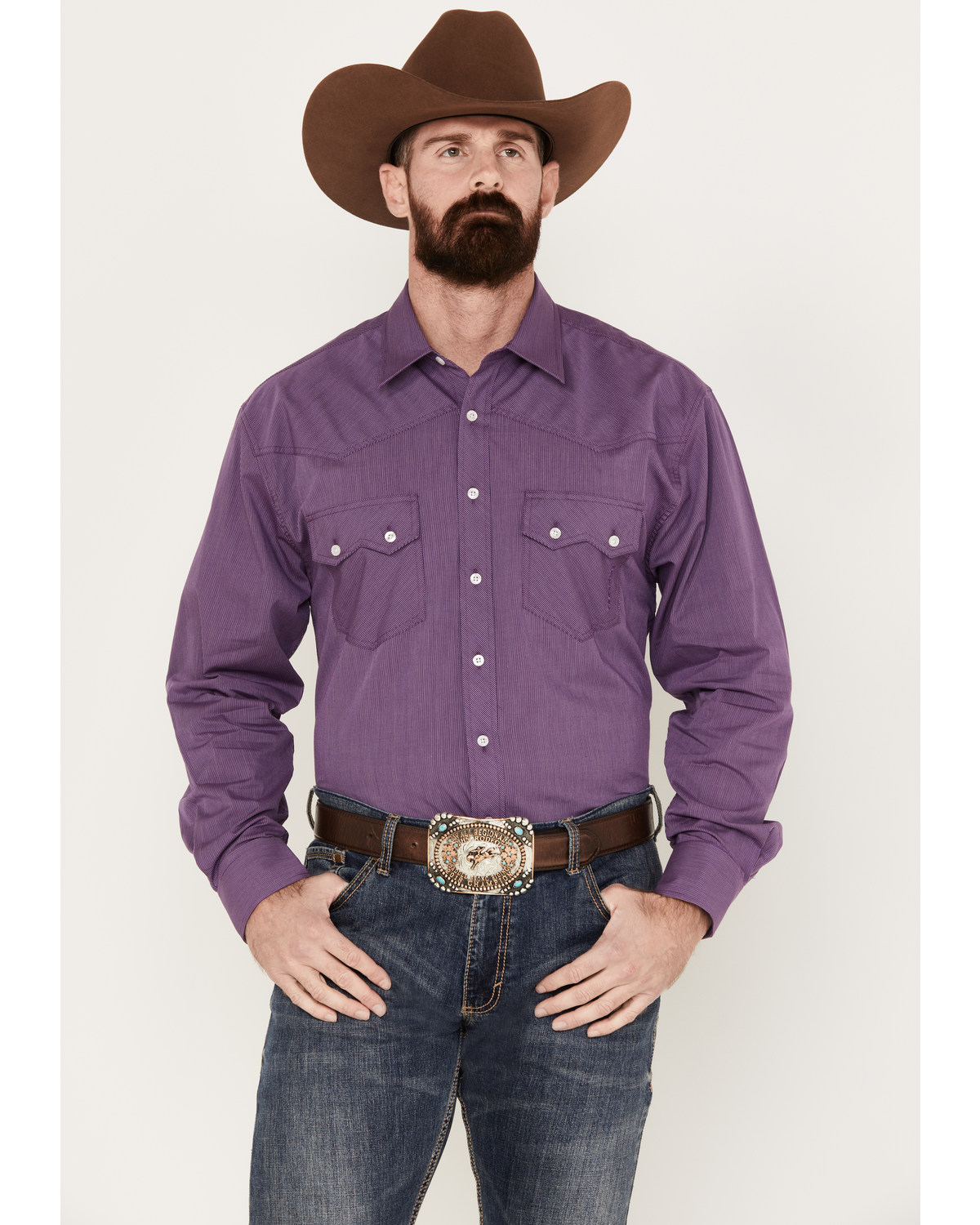 Resistol Men's Pinstripe Print Long Sleeve Button Down Western Shirt