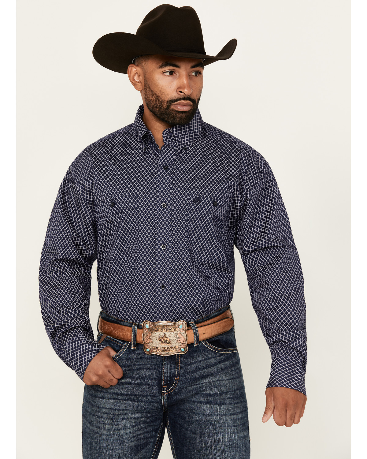 George Strait By Wrangler Men's Geo Print Long Sleeve Button-Down Stretch Western Shirt