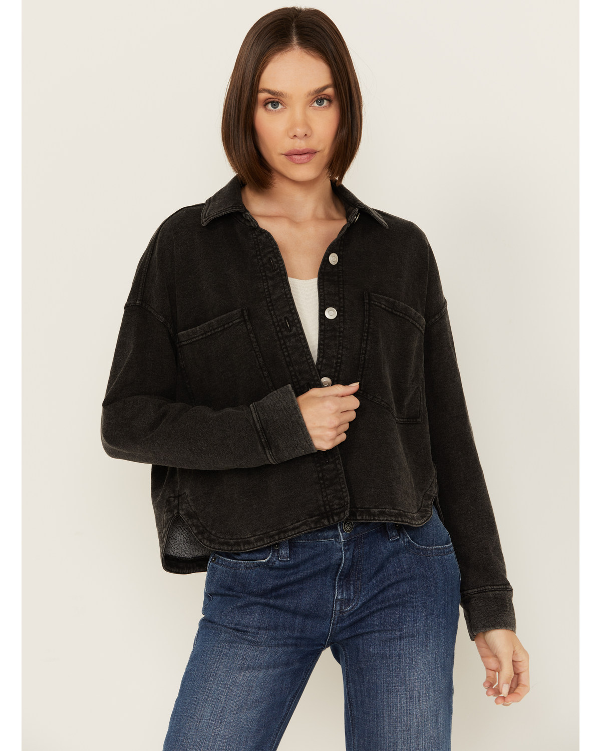 White Crow Women's Denim Knit Cropped Shacket