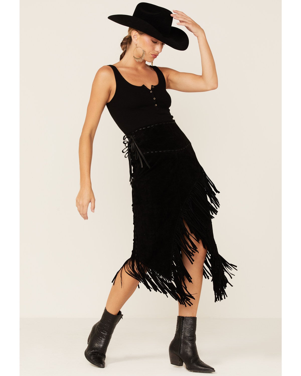 Scully Asymmetrical Fringe Suede 