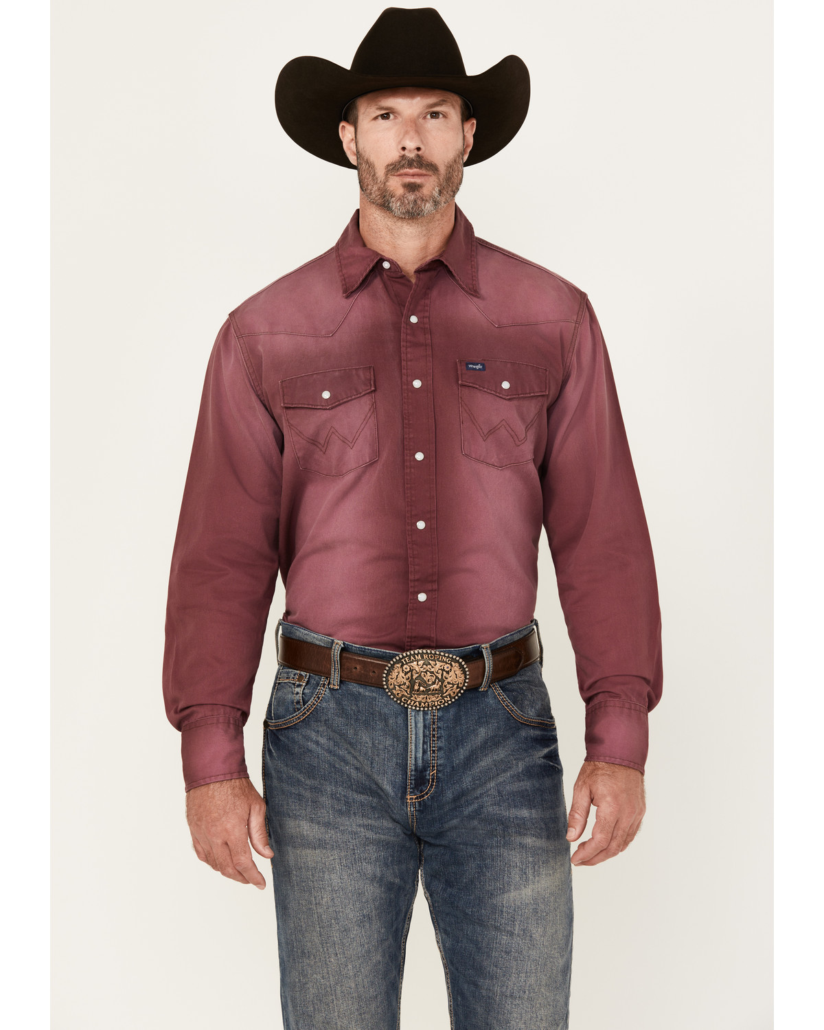 Wrangler Men's Vintage Washed Solid Long Sleeve Snap Western Shirt