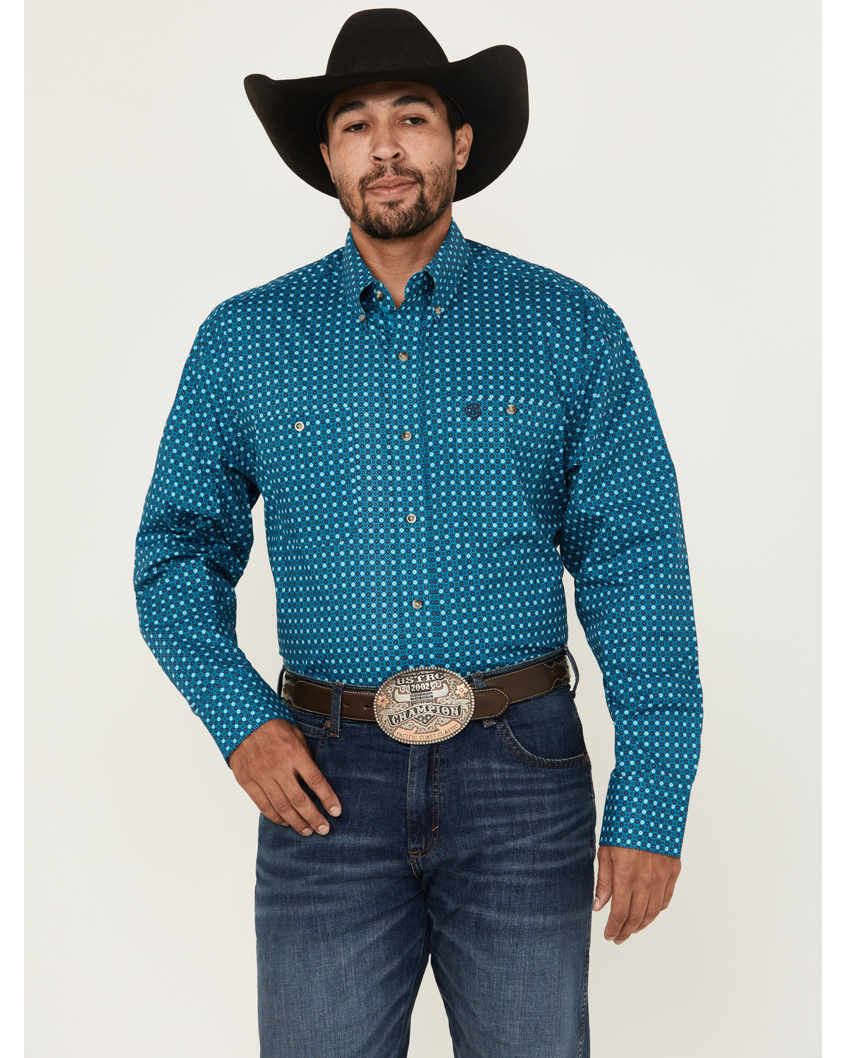 George Strait by Wrangler Men's Geo Print Long Sleeve Button-Down Stretch Western Shirt - Big