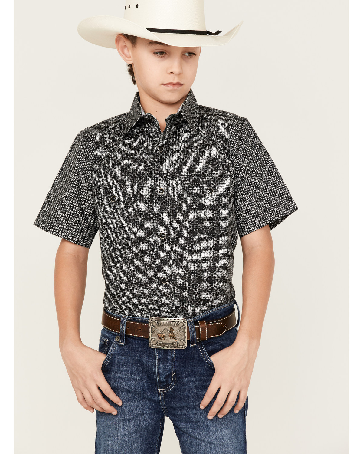 Panhandle Boys' Geo Print Short Sleeve Western Snap Shirt
