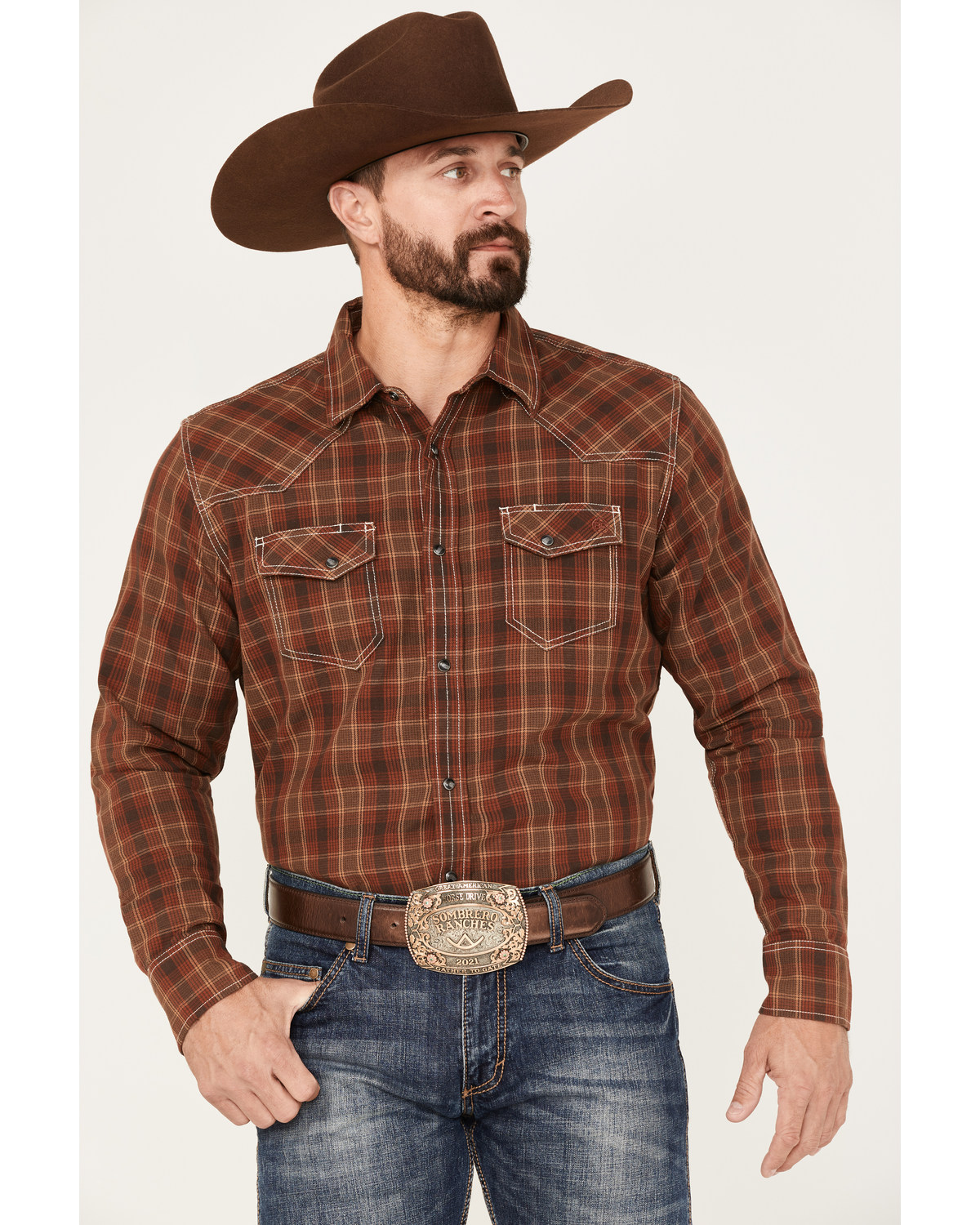 Blue Ranchwear Men's Plaid Print Snap Western Flannel Work Shirt