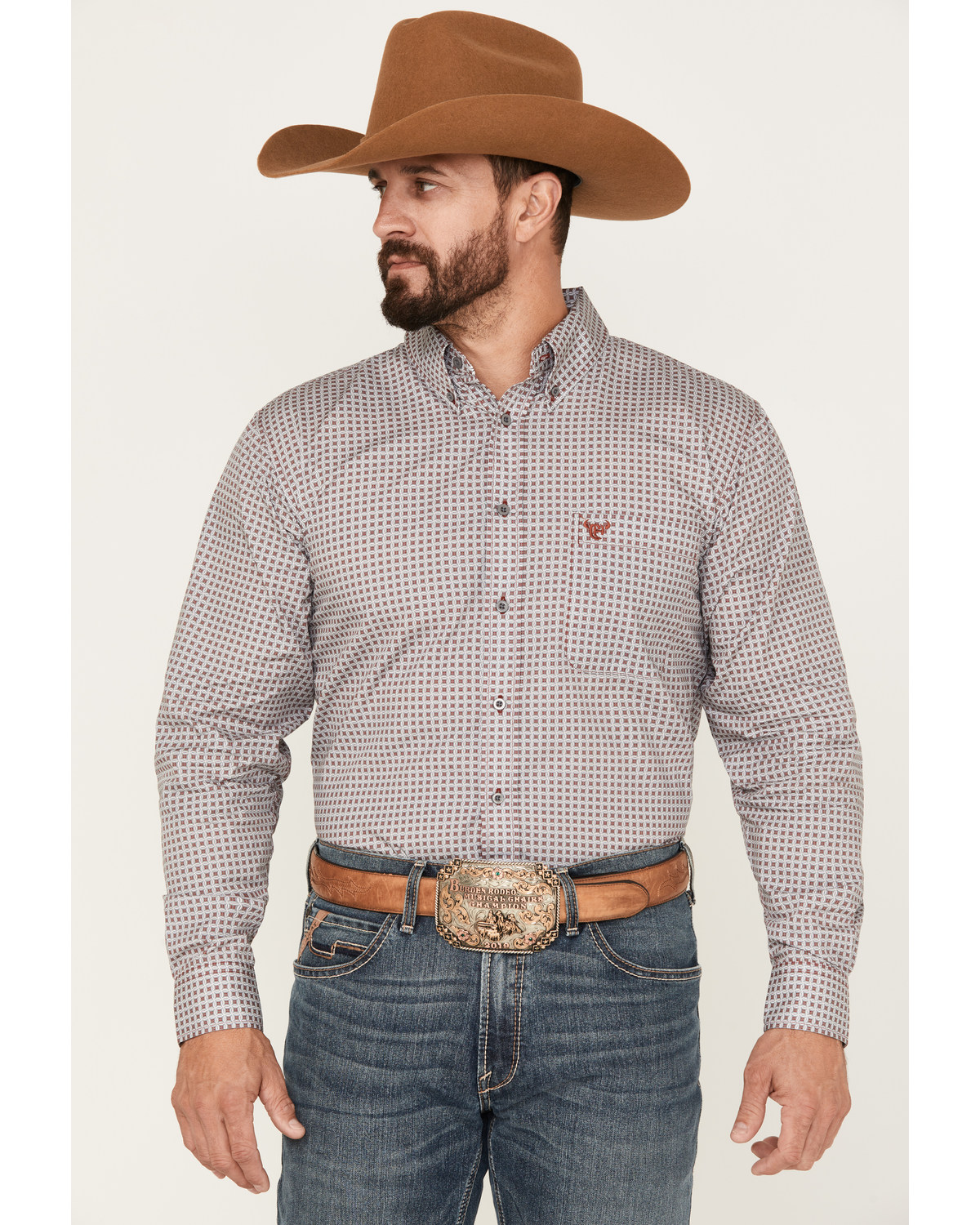 Cowboy Hardware Men's Geo Print Long Sleeve Button Down Shirt