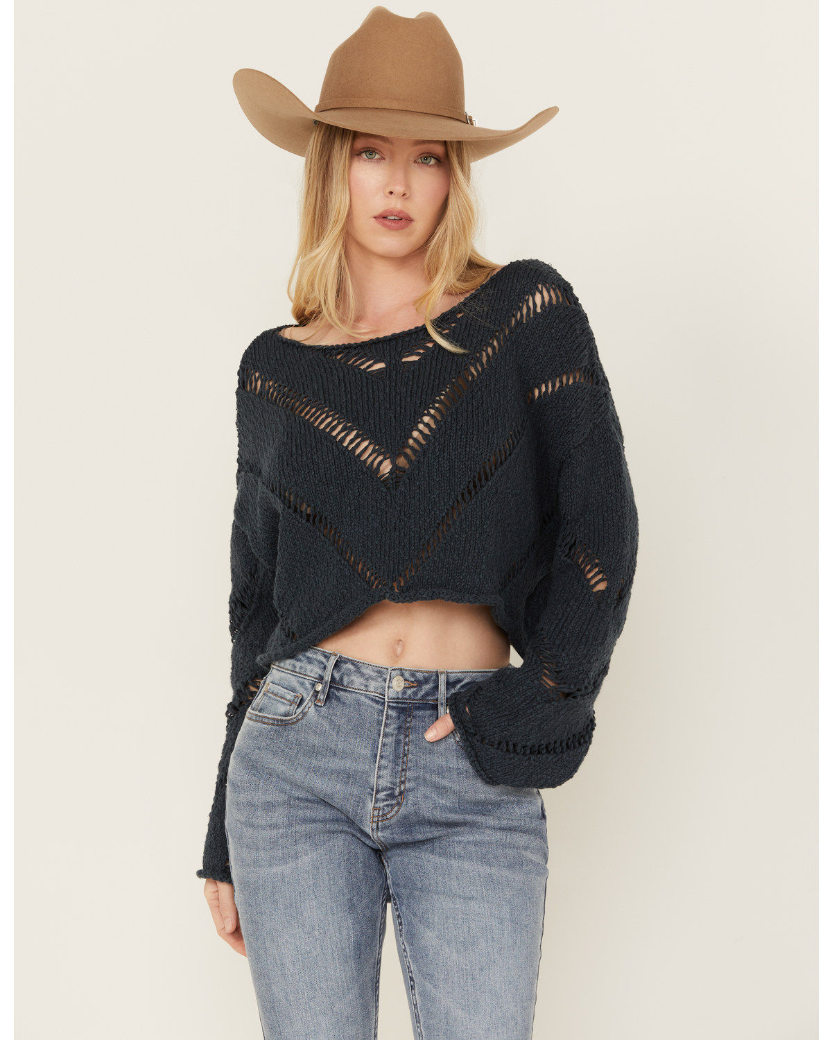 Free People Women's Distressed Cropped Sweater