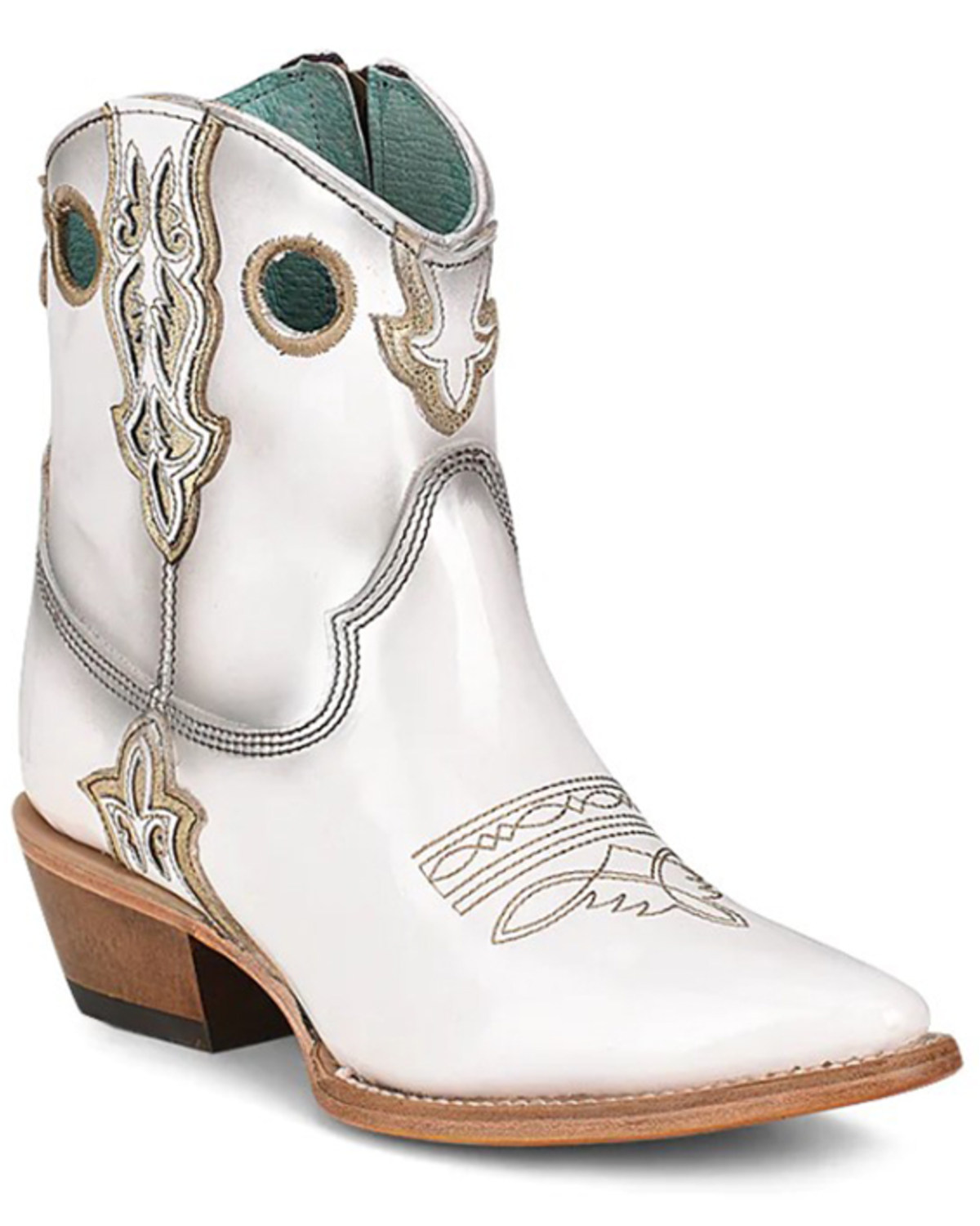 Corral Women's Patent Leather Inlay & Embroidery Western Booties - Snip Toe