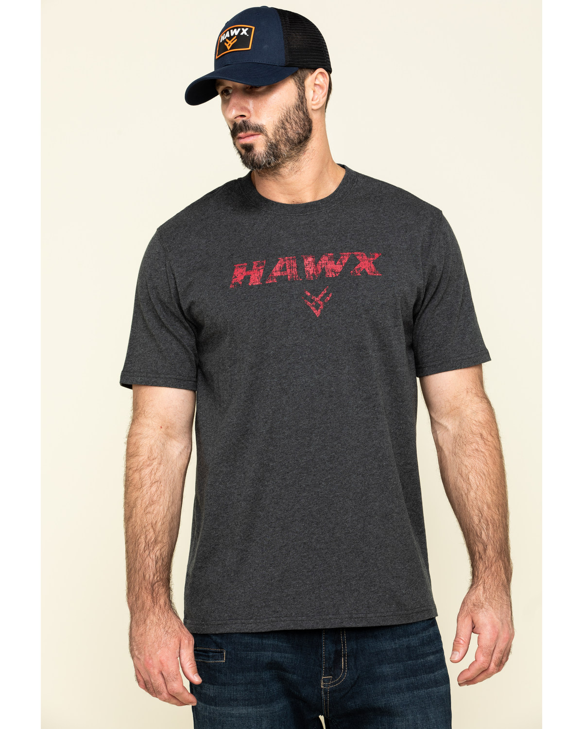 Hawx Men's Gray Back Logo Graphic Work T-Shirt