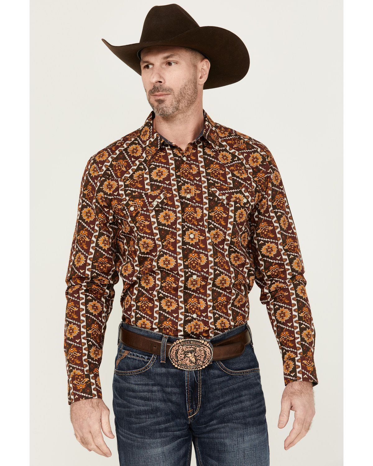 Cody James Men's Row Boat Southwestern Print Long Sleeve Snap Western Shirt