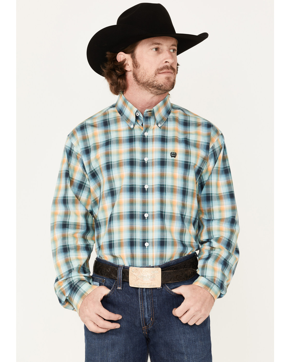 Cinch Men's Multi Plaid Print Long Sleeve Button Down Western Shirt