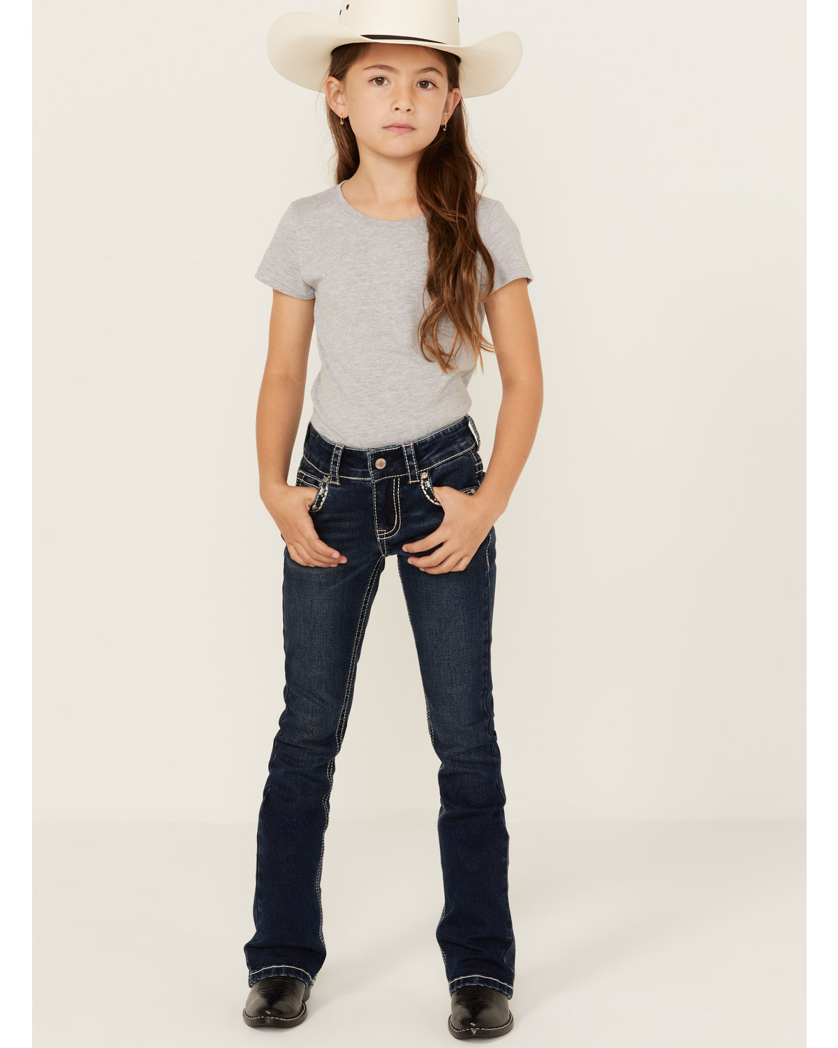 Shyanne Little Girls' Southwestern Floral Border Pocket Stretch Bootcut Denim Jeans