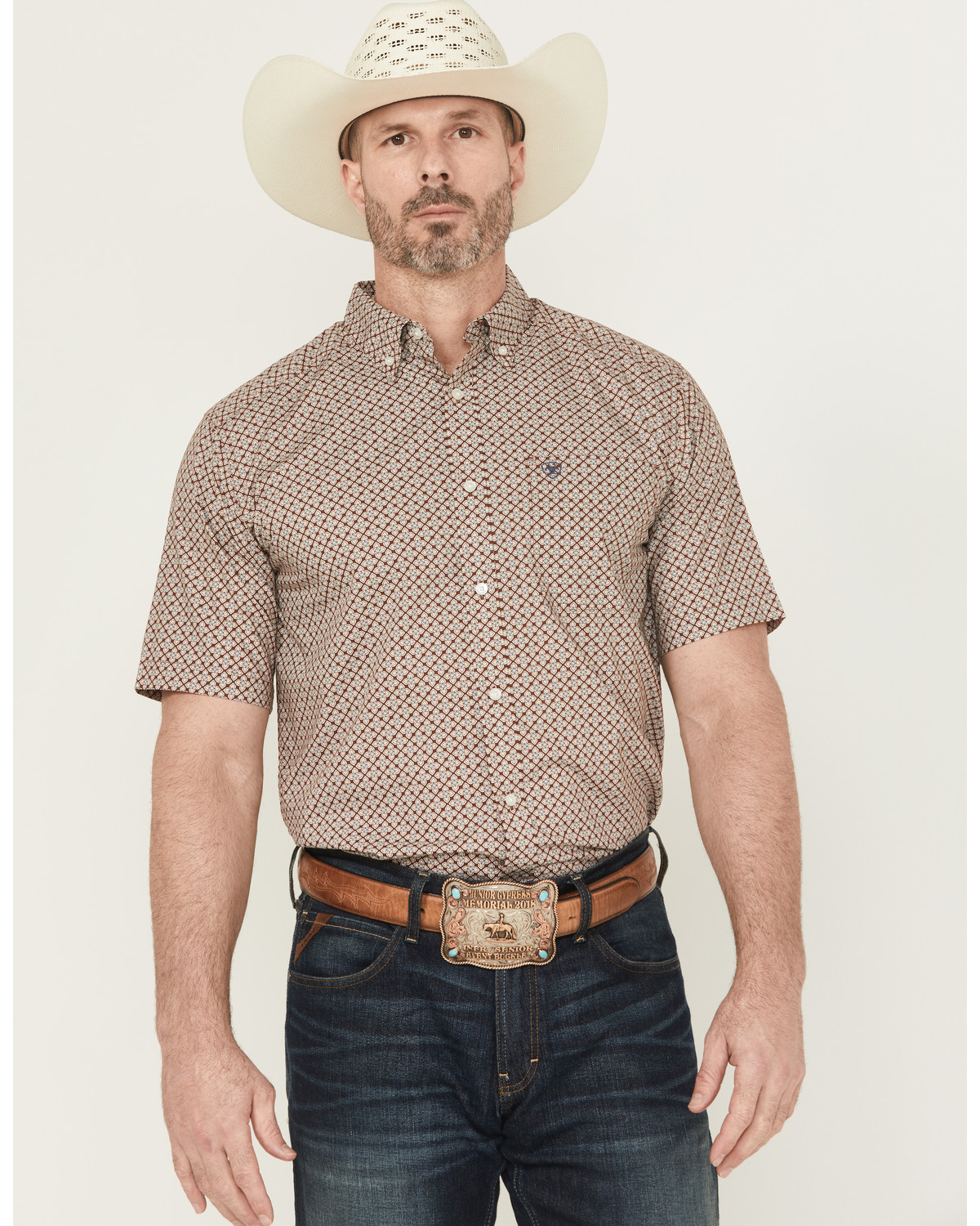 Ariat Men's Carmelo Floral Geo Print Short Sleeve Button-Down Western Shirt