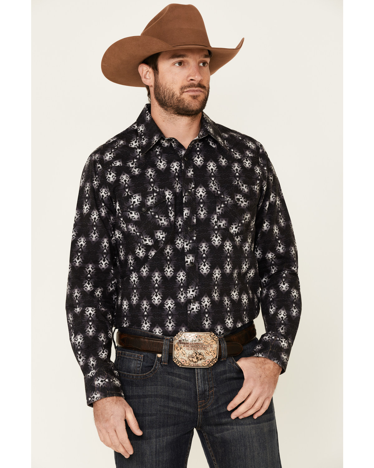 Rock & Roll Denim Men's Southwestern Print Long Sleeve Western Shirt