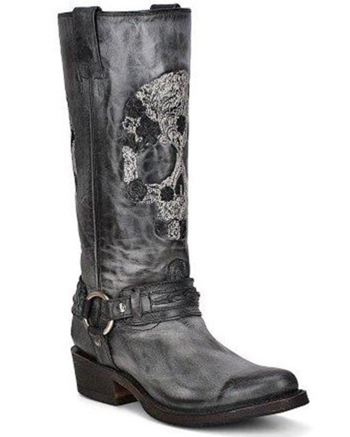Corral Women's Embroidered Skull & Harness Western Boots - Round Toe